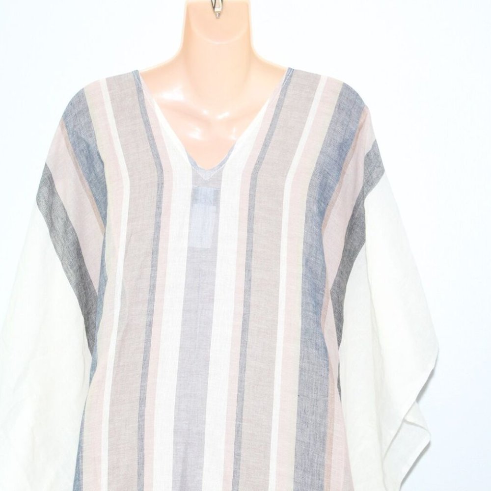 NWT ECHO Striped Beach Caftan Maxi Swim Cover White Tan Size L/XL H13276 - Picture 9 of 12